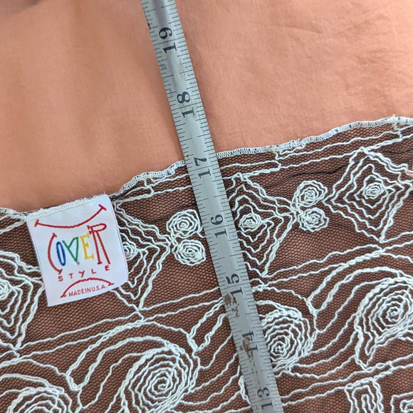 90s Vintage Cream Embroidered Sheer Black Mesh Wrap Shawl - Picture 9 of 9